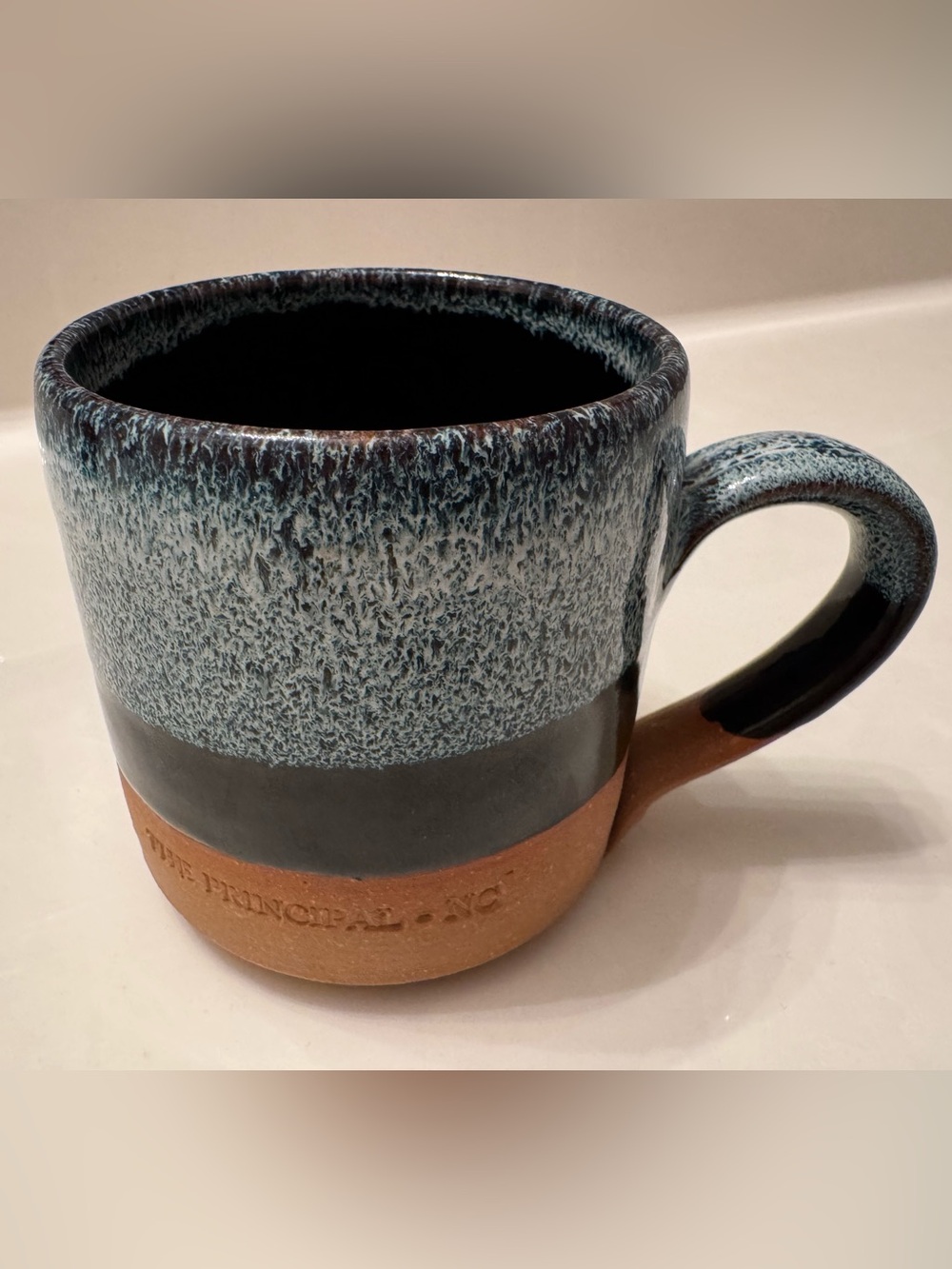 Whynot Pottery NC Studio Pottery Coffee Mug, "The Principal - NC" Drip Glaze